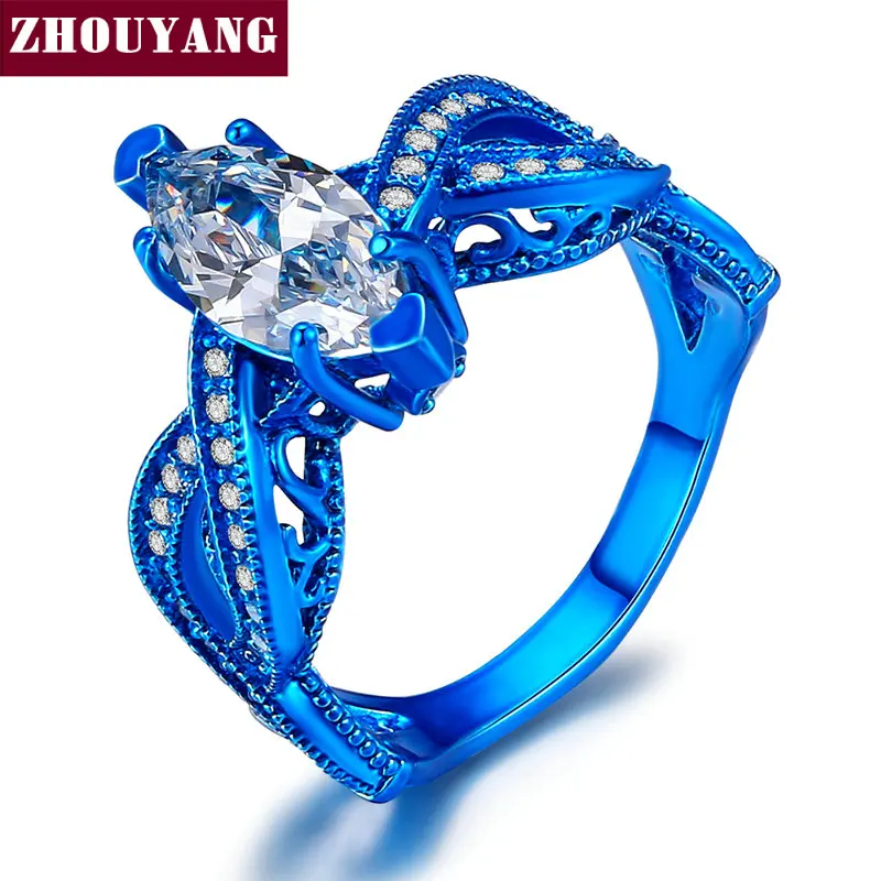 New Design Marquise-cut Cubic Zirconia PinkGold Color/ BlueGold Color Fashion Jewelry Ring For Women DD038 DD039 DD040