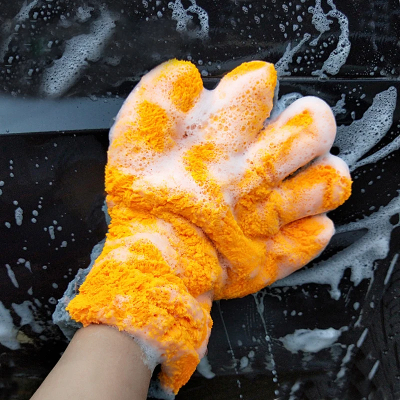 Polishing Wash Towels Plush Microfiber Washing Glove Coral Fleece Car Wash Gloves Car Wash Towels Cleaning Accessories