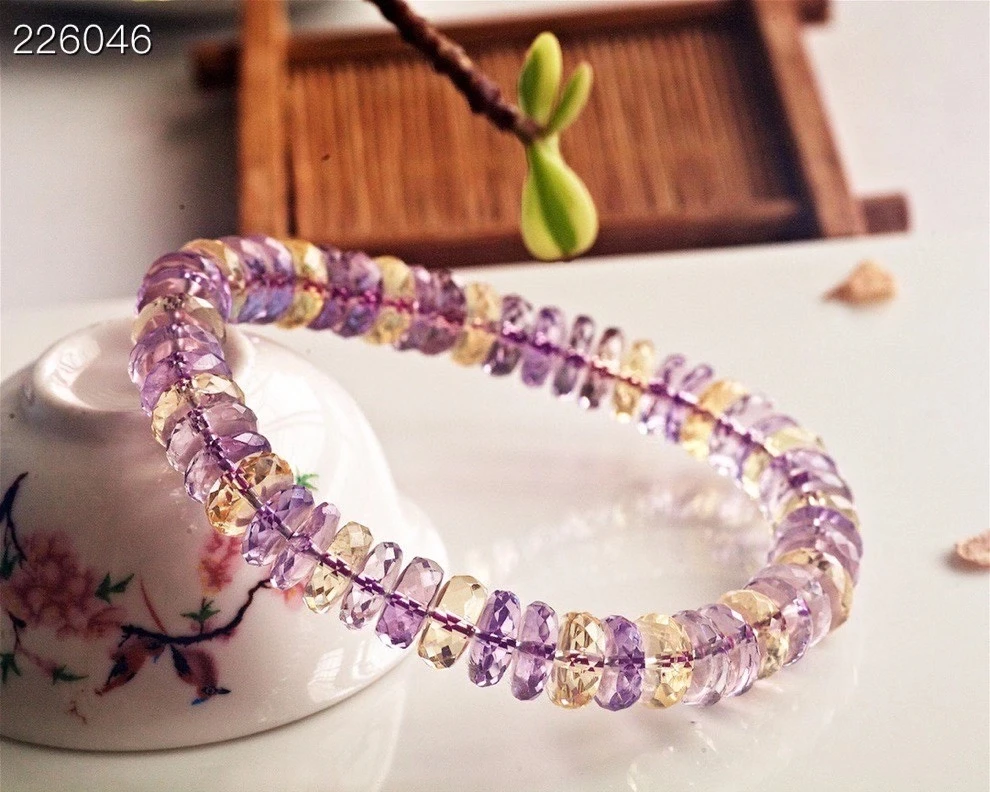 Natural Purple Yellow Ametrine Bracelet Clear Cut Abacus Beads Women Men 9.2mm Charms Crystal Jewelry AAAAA