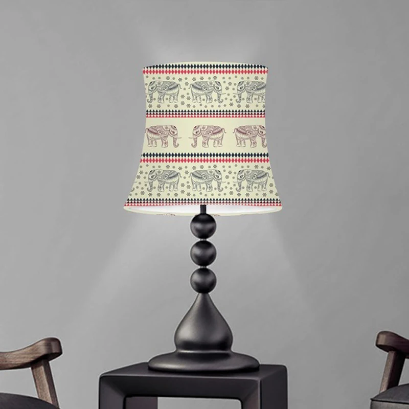 Table Lamp Cover Barrel Fabric Lampshade Tribal Aztec Horse Elephant Print Lampshade for Table Chandelier Wall Lamp Desk Lamps