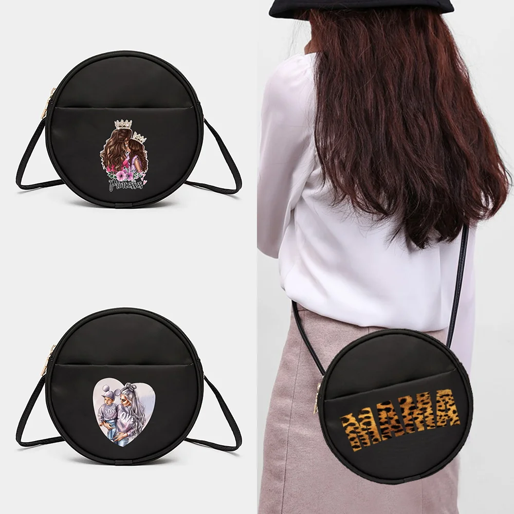 Fashion Trend Mom Image Series Pattern Crossbody Bag Womens' Messenger Bag  Mini Round Messenger Shoulder Top-Handle Bags