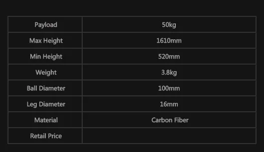 TERIS-trípode TS1610CF para cámara de vídeo, accesorio de fibra de carbono con cuenco de 100mm, carga de 50kg, para Rig Red Scarlet Epic FS700