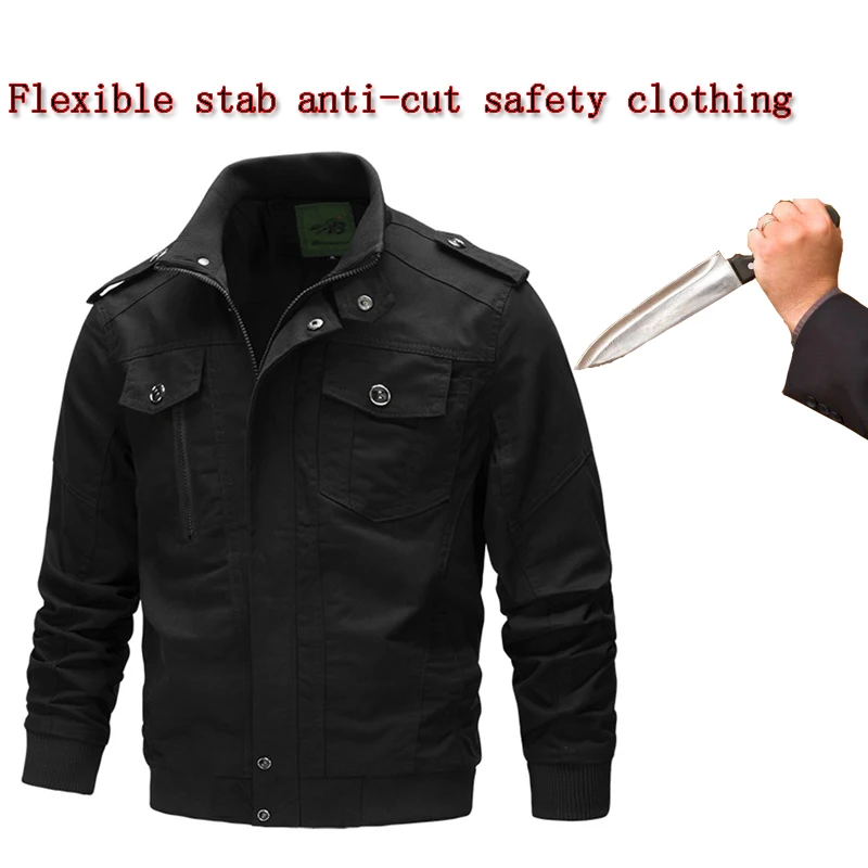 Men Plus Size Jacket Anti-Cut Anti-Stab Self-Defense Flexible Invisible-Jacket Stand Collar Fashion Fbi Police Safety Clothing