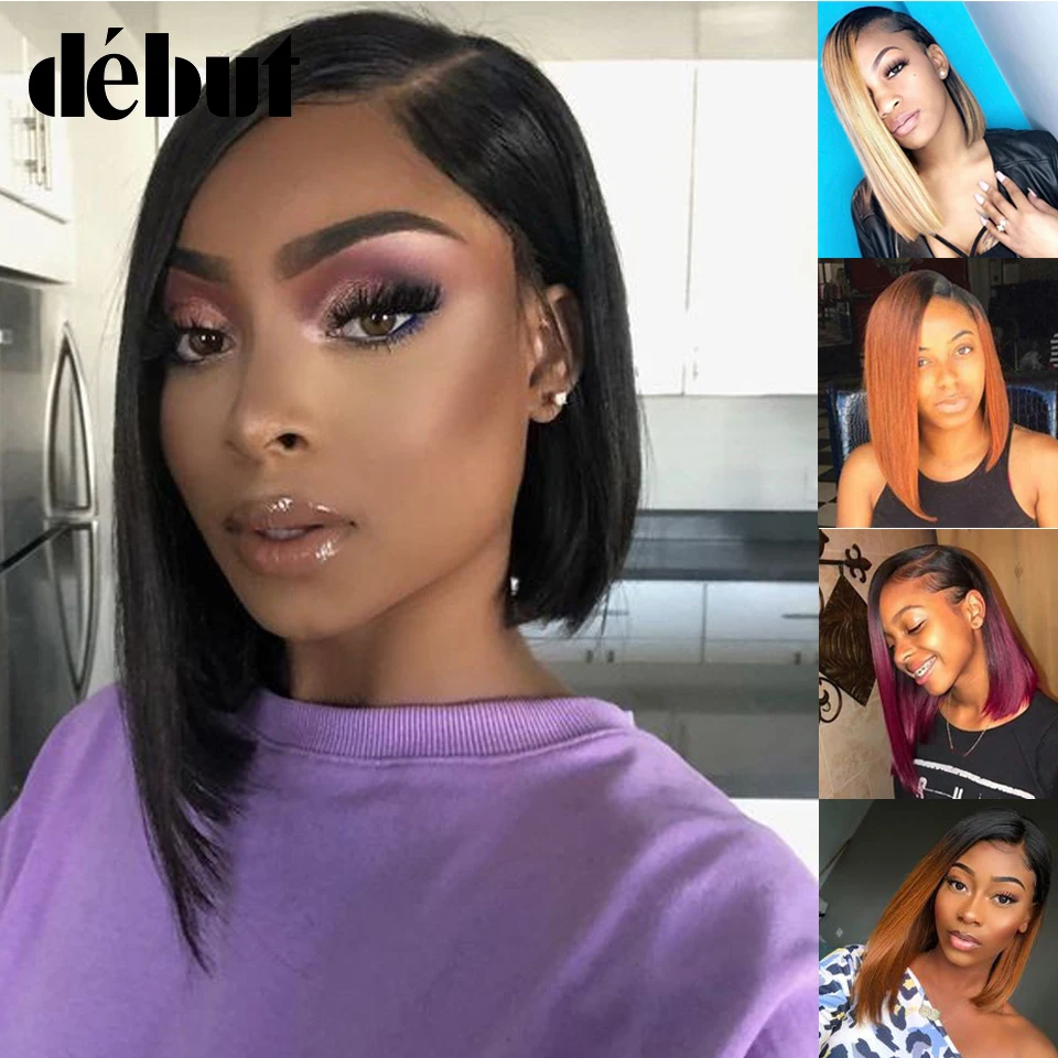 Debut Pink Ombre Dropping Bob Human Hair Wigs TT1B/27 Brazilian Straight Remy Human Hair Part Lace Wig With Lace Front Black Wig