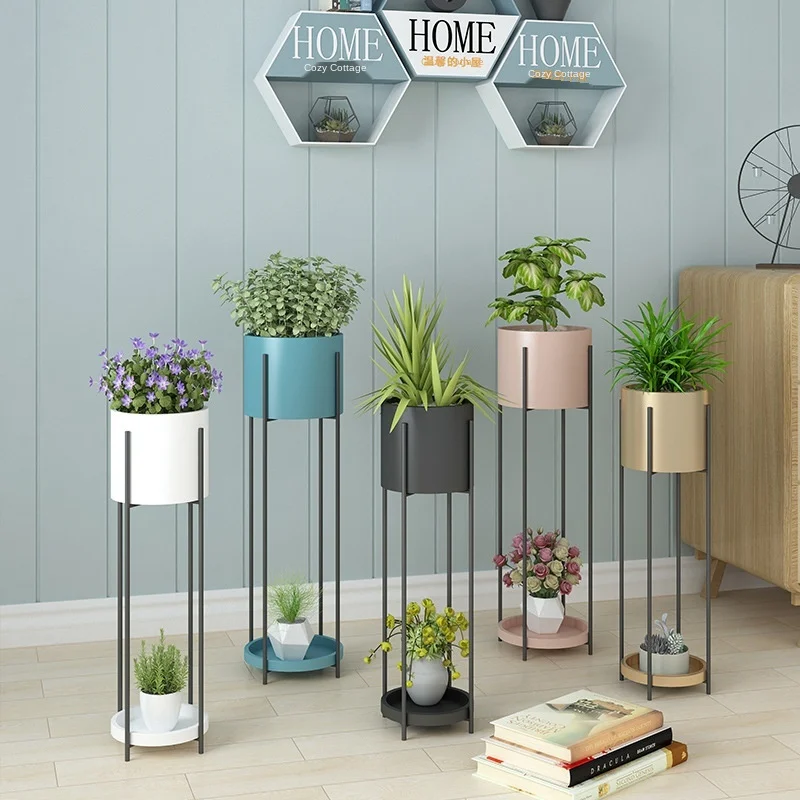 Nordic Flower Metal Stand 2-tire Metal Plant Stand Floor Shelf Flower Pot Outdoor Indoor Iron Plant Stand Metal Garden Decors