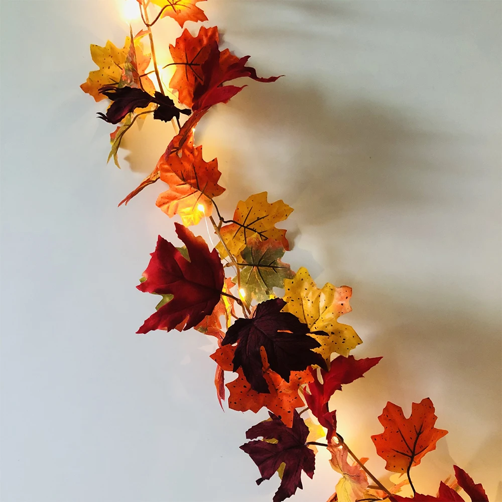 With/ Without LED Fall Maple Leaves Fairy String Light Autumn Leaf Garland Decor Xmas 1.7cm
