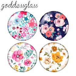 New Flowers Drawings patterns 10pcs 12mm/18mm/20mm/25mm Round photo glass cabochon demo flat back Making findings ZB0948