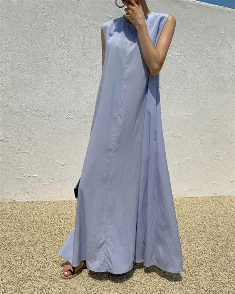 Korea Chic Beach Vest Dress Wonen Loose Casual Fashion Dresses Solid Color Robe Summer Oversized Long Vestidos Feminino 2023 New