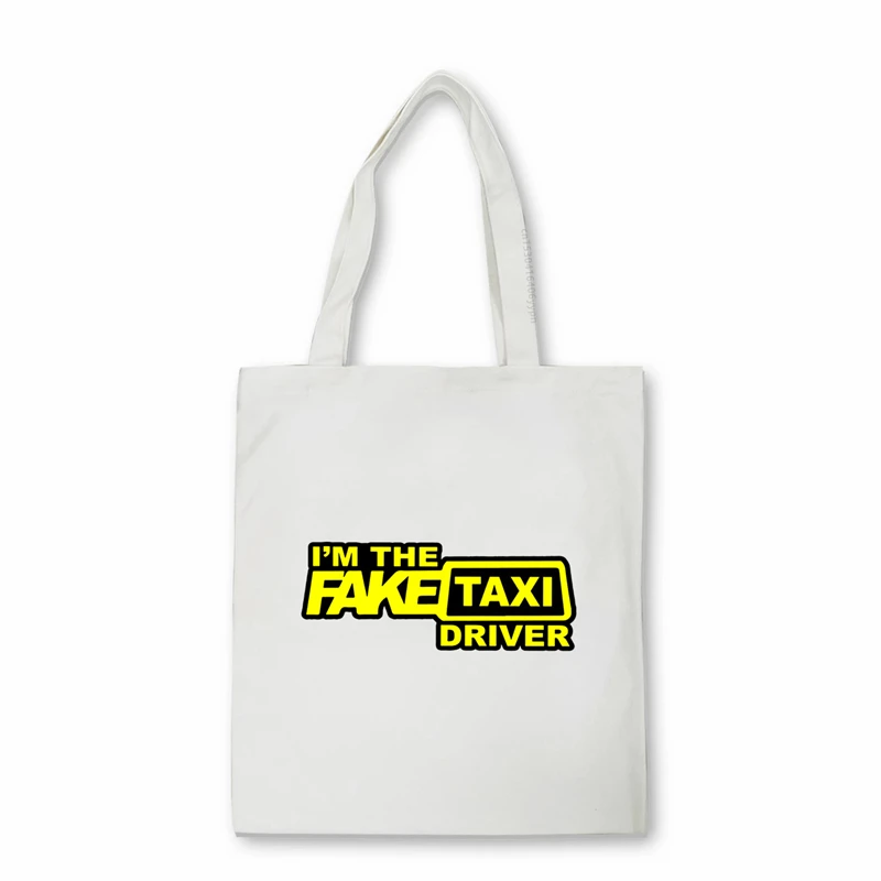 Fake Taxi Shopper bag Men Letter Print Funny canvas bag Original Design Shoulder Bag Eco Handbag Tote bags anime shopper