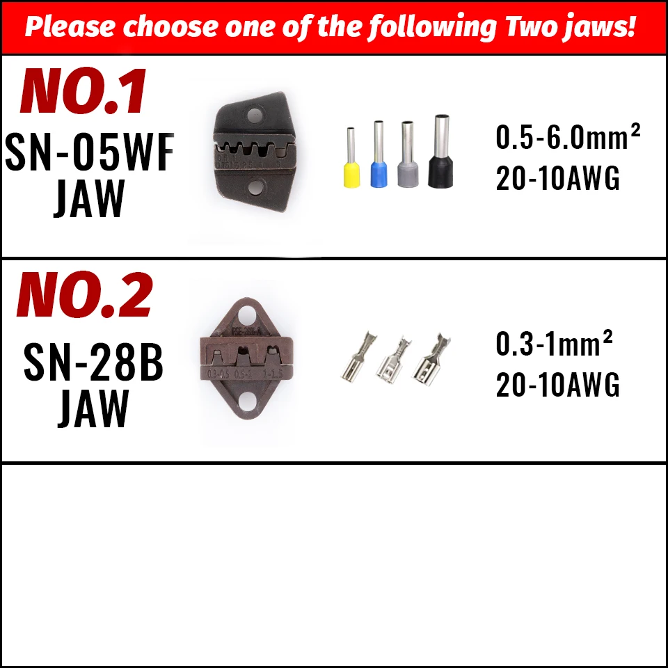 SN Crimp Pliers Jaws Plug Tube DuPont Insulated Non-Insulated Terminals 28B 48B Jaw Adapter Crimping Tool Replaceable Dies sets