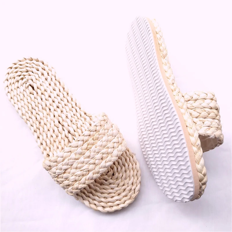 Jarycorn Cosplay Summer Hand-Woven Straw Sandals Unisex Home Couple Indoor Shoes Casual Fashion And Comfortable