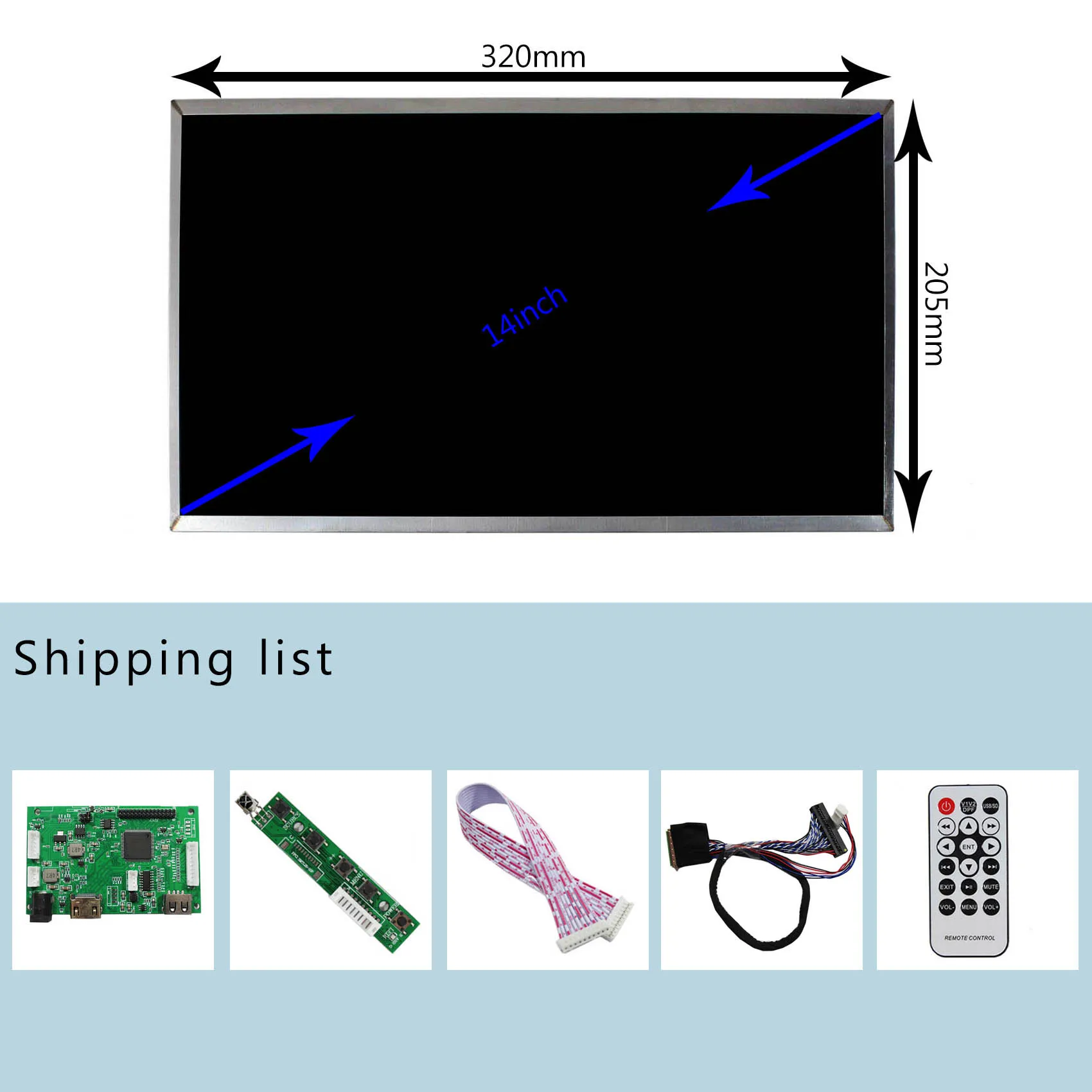 شاشة LCD 14 "1600X900 LVDS 40 pin عرض مع HD-MI.USB ضبط السطوع التلقائي وحدة تحكم بشاشة إل سي دي مجلس