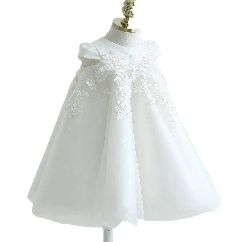 Flower Girl Lace Dress Kids Birthday Baptism Dresses For Children Elegant Big Bow Frocks Girls Boutique Party Wear Dresses