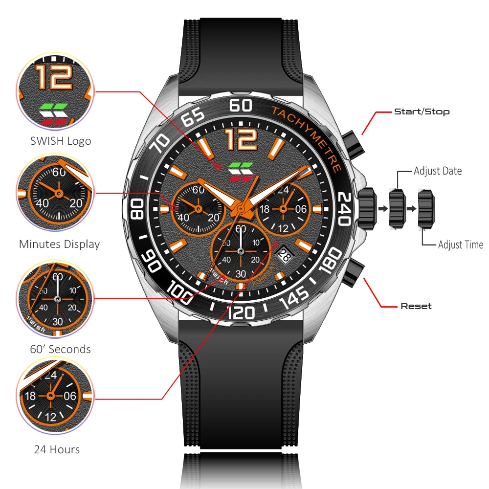 SWISH 2021 New Top Brand Luxury Casual Sports Watch For Men Leather Wrist Watches Mens Clocks Fashion Chronograph Wristwatch