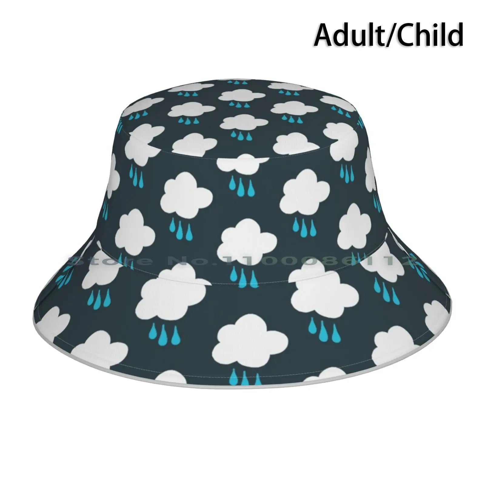 Rain Cloud Pattern Bucket Hat Sun Cap Rain Cloud Pattern Portland Oregon Pacific Northwest Weather Kids Children Happy Sad Cute