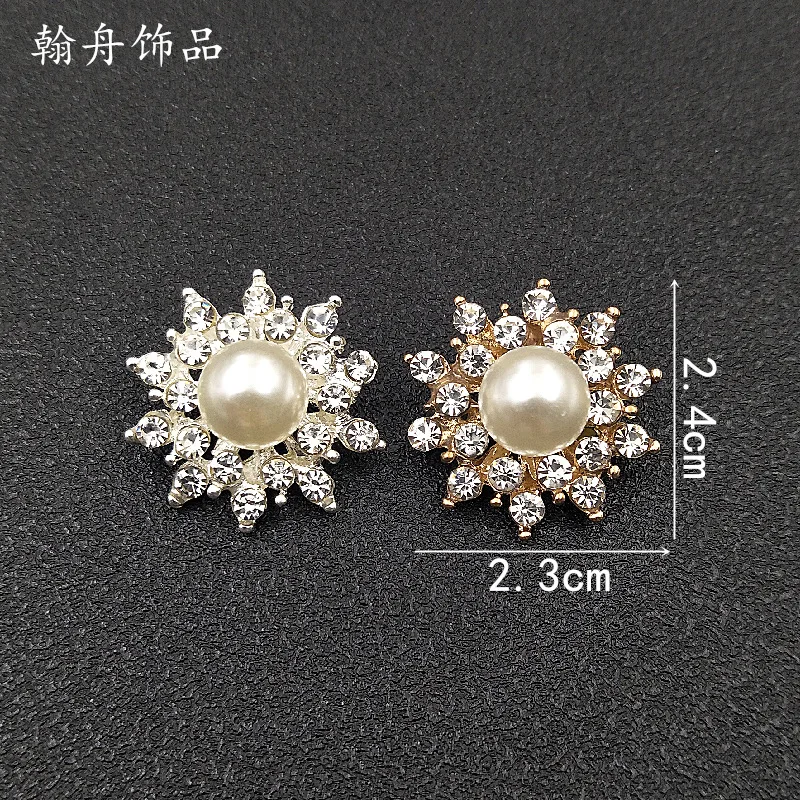 

50PCS 23*24mm Gold color Alloy Material Imitation Pearl Flower Beads Charm for Wedding Head DIY Handmade Jewelry Making