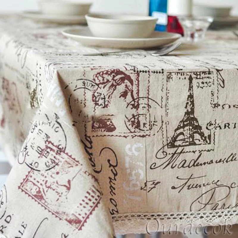 Linen Tablecloth Ldyllic Retro Waterproof Oilproof Thick Rectangular Wedding Dining Table Cover Tea Table Cloth