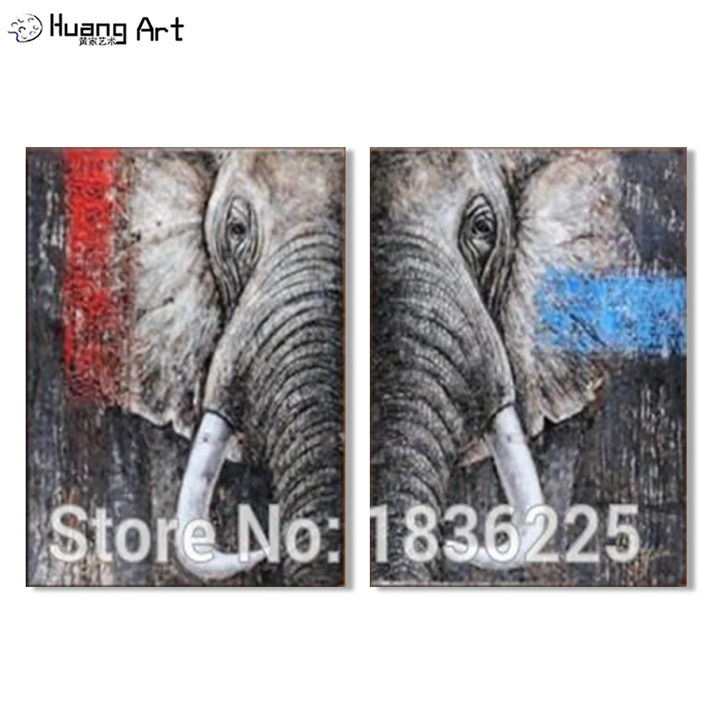 

Skill Artist 100% Handmade Impression Animals Oil Painting on Canvas for Living Room Decoration Texture Elephant Face Painting