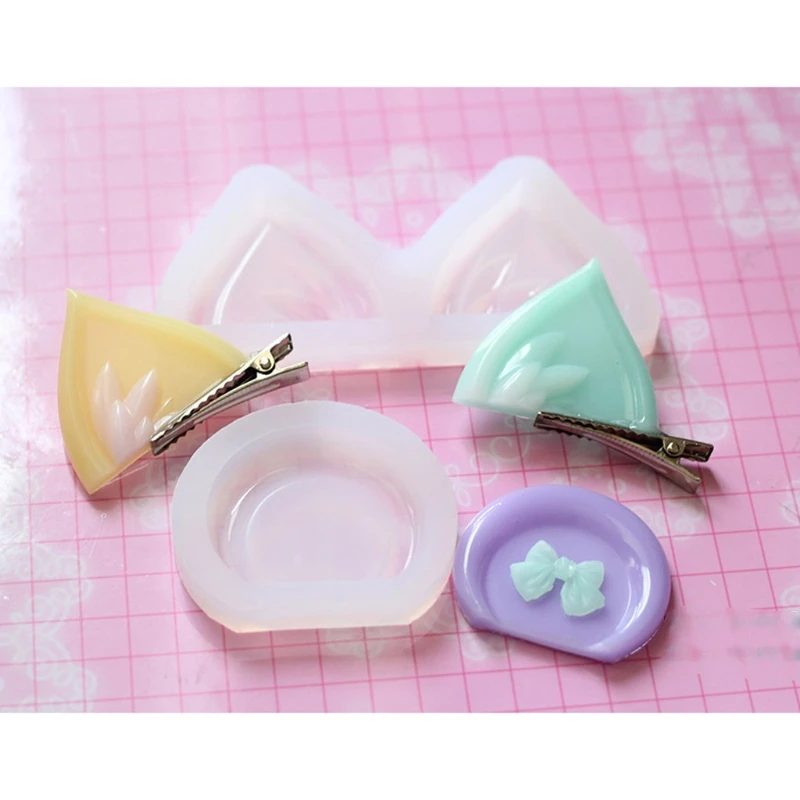 

Animal Ears Hair Pin Mold Silicone Resin Epoxy Barrette Mold Agate Crystal Epoxy Mould for DIY Crafts Making Accessories