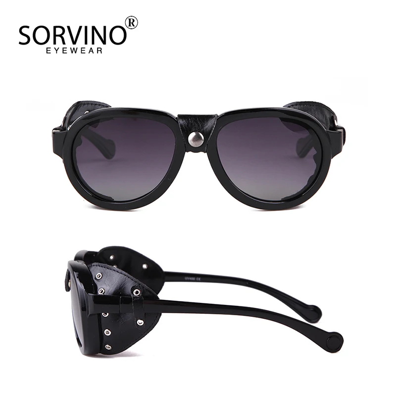 SORVINO Vintage Steampunk Gothic Goggles Polarized Sunglasses Men Retro Fashion Leather with Side Shades Sun Glassesjavascript: