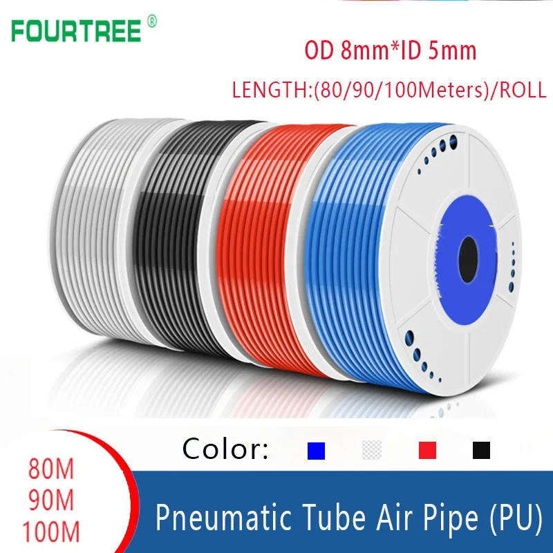 PU Hose 80/90/100M /Roll OD8mm*5mm Pneumatic Component For Compressor Air Tubing  Pipe Polyurethane Tube Four Color Wholesales