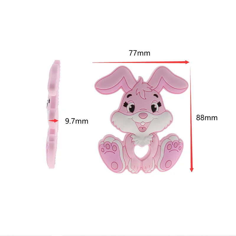 Fkisbox 10pc Rabbit Silicone Baby Teether BPA Free Rodent Cartoon Bunny Animals Pendant Teething Pacifiers Chain DIY Shower Gift