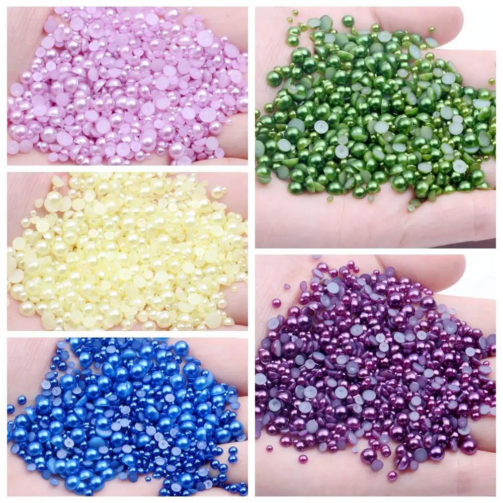 1.5Mm 10000Pcsไข่มุกรอบครึ่งสีFlatbackกาวNon Hotfixเรซิ่นลูกปัดDIY 3Dเล็บอุปกรณ์เสริม