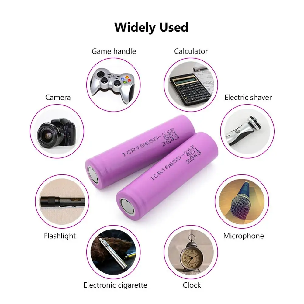 1/2/4/6/8/10 Pieces 3.7V Pink Rechargeable  ICR 18650-26F 2600mAh Li-ion Lithium Batteries   Flat-top 18650 Battery