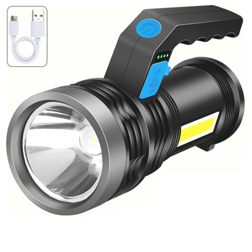 Faretto ricaricabile, torcia a LED con proiettore lato sinistro, Display di alimentazione, 4 modalità, proiettore faretto portatile per la casa