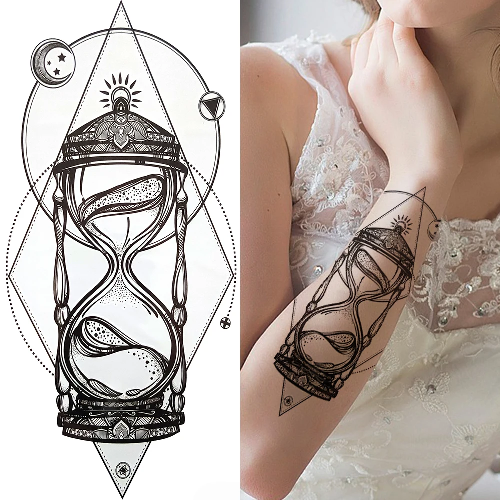 Geometry Triangle Wolf Temporary Tattoo Owl Snake Sword Tribal Tattoo Sticker Kids Men Women Black Fake Sandglass Tatoo Armband