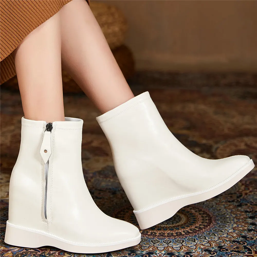 Platform Pumps Shoes Women Genuine Leather Wedges High Heel Ankle Boots Female Winter Square Toe Fashion Sneakers Casual Shoes