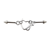 JHJT 14G Heart Industrial Piercing Barbell Surgical Steel DevilCartilage Earring Evil Star Industrial Chain Piercing Jewelry
