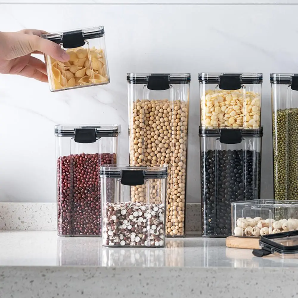 Caja de almacenamiento de alimentos transparente, contenedor a prueba de humedad, botella de grano, tarro, suministro de cocina