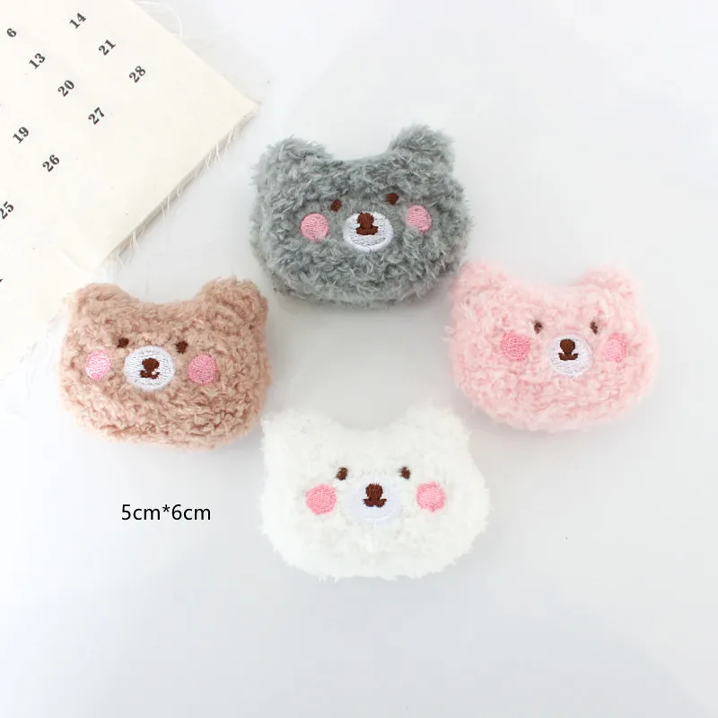 10Pcs/Lot 5*6CM Plush Fur Felt Cartoon Bear Appliques For Baby Headwear Clip Bow Accessories Decor Patches