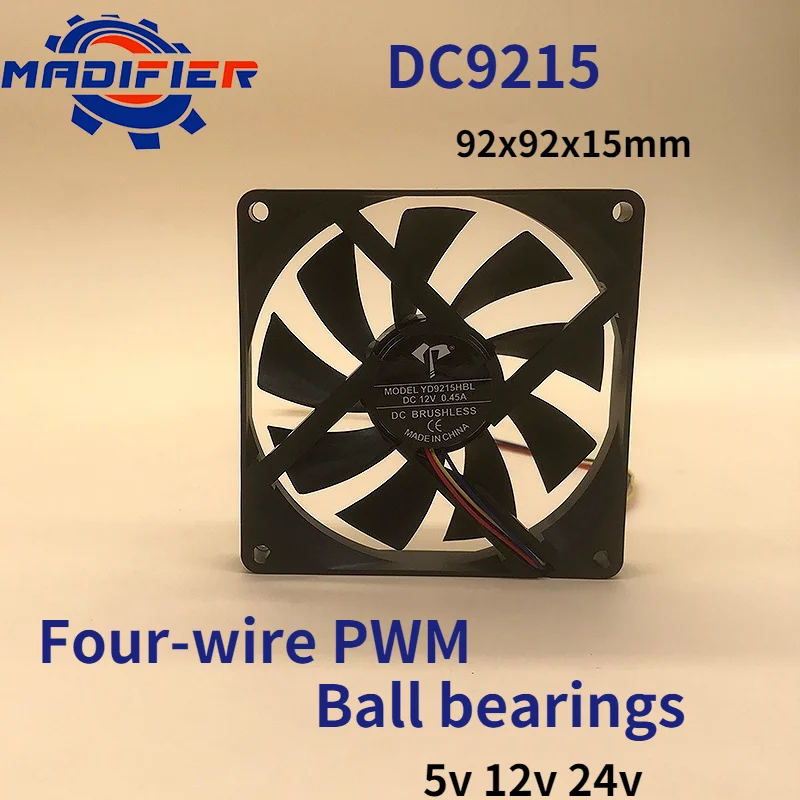 DC 9215 5V 12V 24V 0.45a Ball Bearing Four-Wire PWM Temperature Control Speed Control Chassis CPU Cooling Fan 9cm