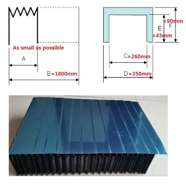 Stainless steel armored T12 protection bellows, width 350 mm x Height 90 mm x Lmax 1800 mm