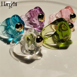 New Trendy Colorful Transparent Clear Flower Metal Acrylic Resin Rings HANGZHI 2021 for Women Girls Party Jewelry Gifts