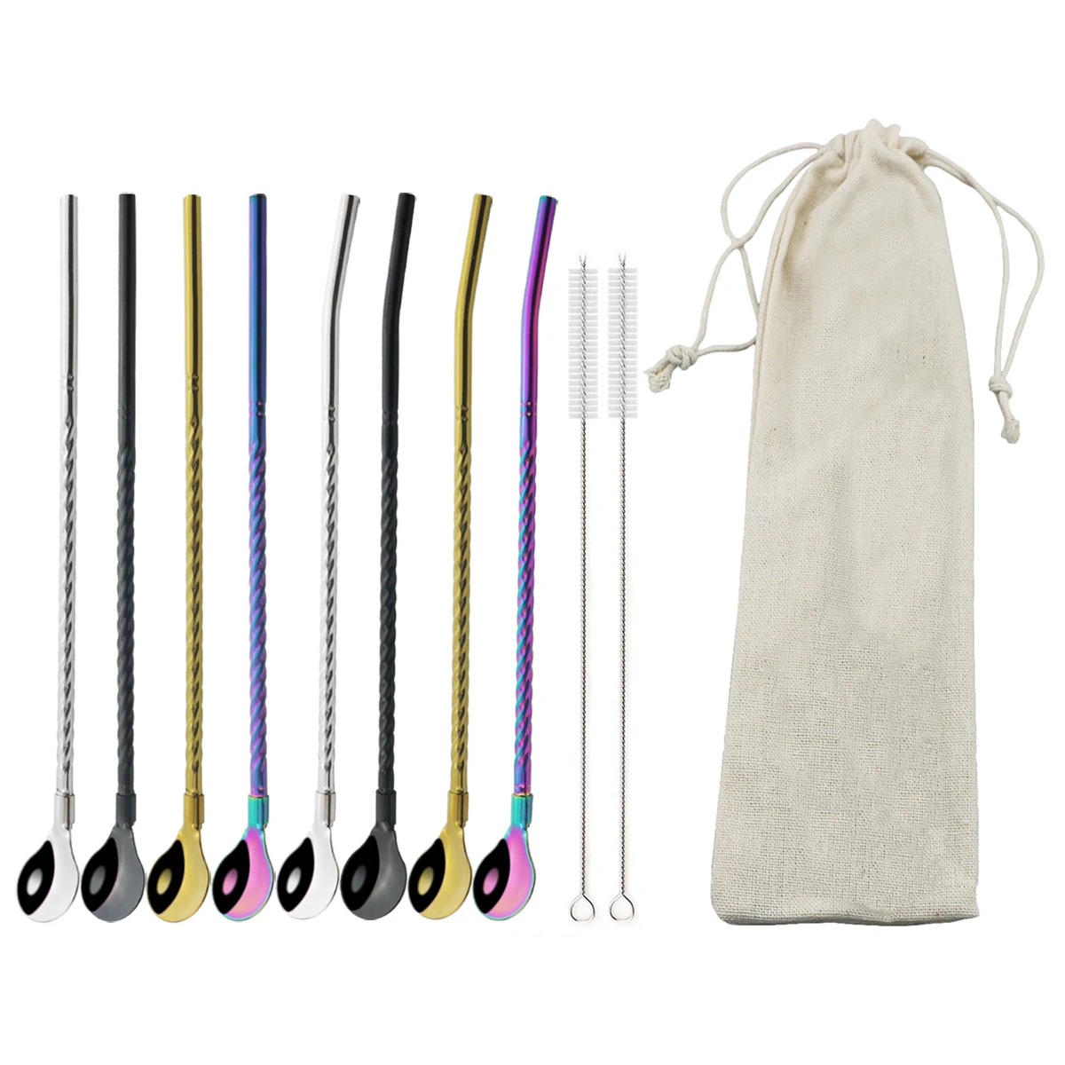 

Reusable Straw Spoon 18/10 Stainless Steel Metal Colorful Straw Cocktail Drinking Straw Spoon Milk Bar Coffee Stirring Accessory