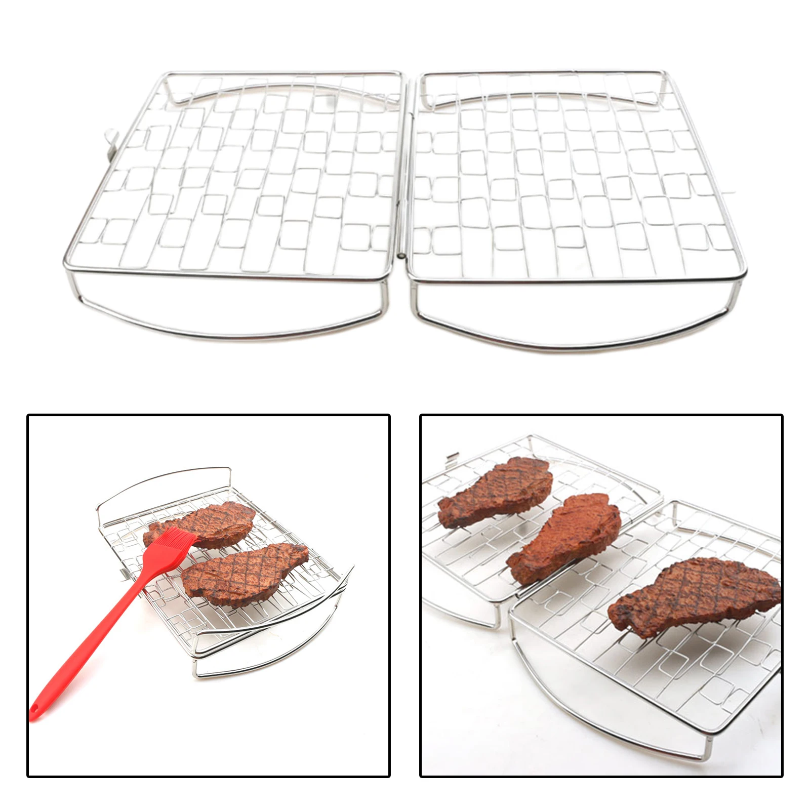 Durable BBQ Grilling Basket Net Meat Clip Foldable Nets for Fish Steaks Seafood Vegetables Outdoor Barbecue Camping Picnic Tool