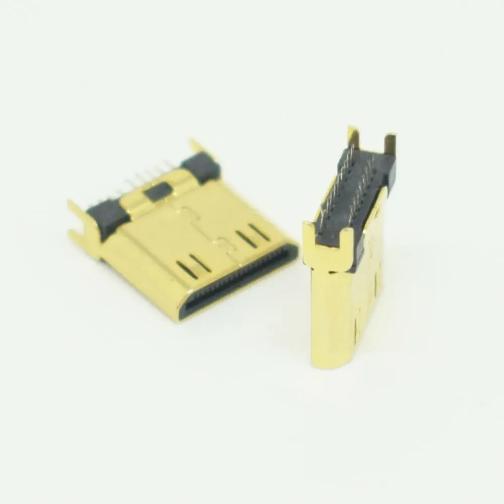 10Pcs Mini Vergulde Hdmi 1.6Mm 19Pin Pcb Chassis Smd Socket Man Plug Connector