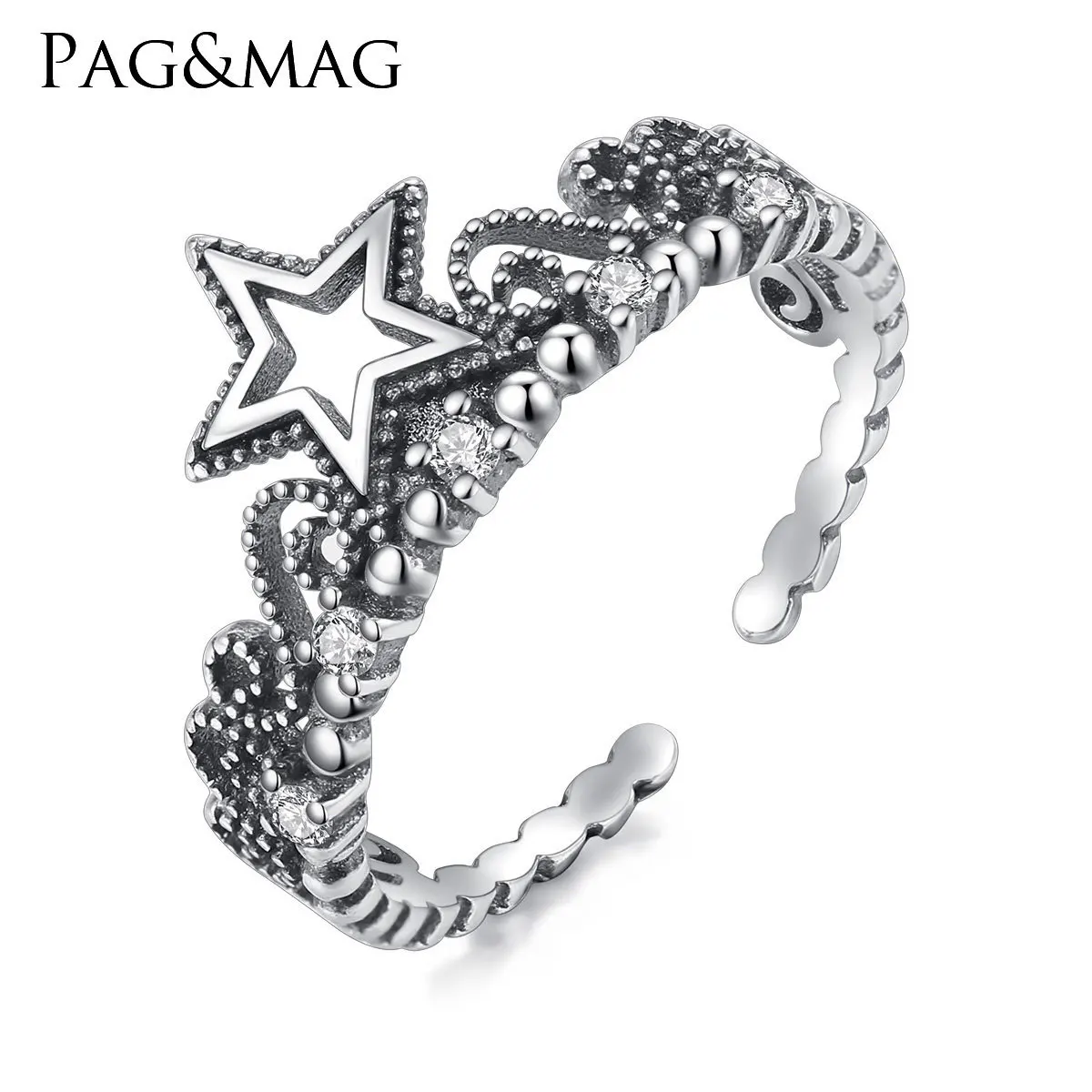 MAG & PAG new fashion hollow star retro old Thai silver opening personalized ring