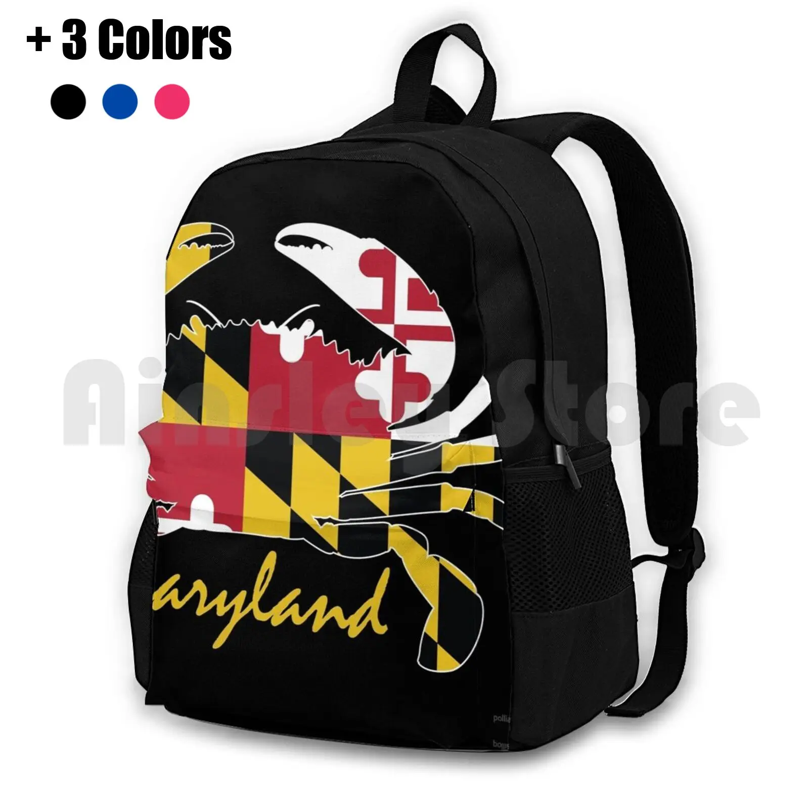 Maryland Crab Script Outdoor Hiking Backpack Waterproof Camping Travel Flag Md Maryland 301 Crab Claws Crabmeat Old Bay Salty