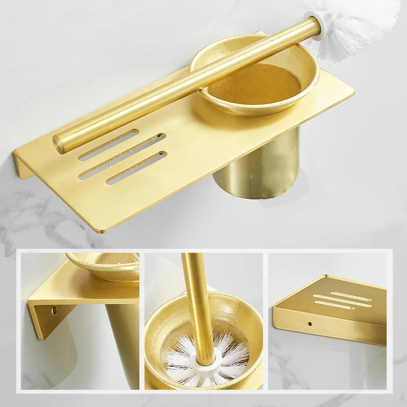 

toilet brush wc accessories Gold aluminum non perforated toilet toilet brush Wall mounted toilet brush Toilet Pendant