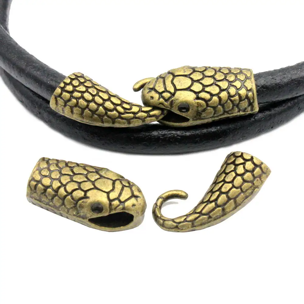 

Aaazee Snake Hook Clasps for Charm Bracelet Making 6.5mm Hole for 6mm Round Cord Antique Bronze