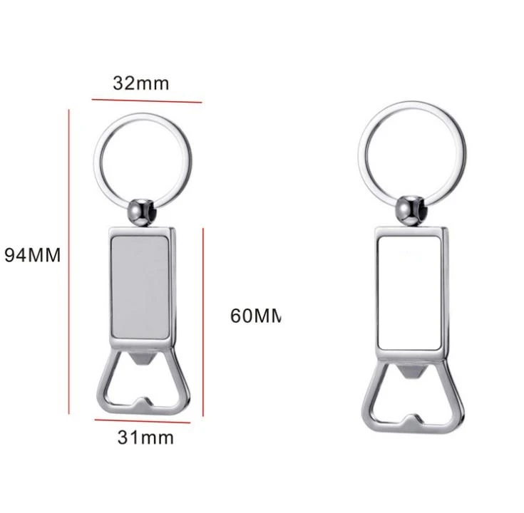 Sublimation Blank Beer Bottle Opener Keychain Metal Heat Transfer Corkscrew Key Ring Household Kitchen Tool SN3985