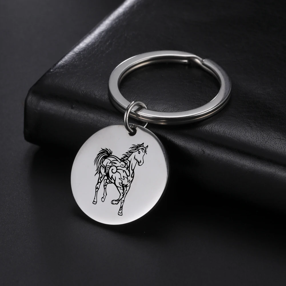 

My Shape Horse Keychain Animal Key Ring Golden Silver Color Stainless Steel Round Pandent Key Chain Keyholder Fashion Jewelry