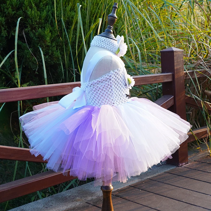 Girls Pastel Unicorn Flower Tutu Dress Baby Crochet Fluffy Tulle Tutus with Headband Kids Birthday Party Costume Cosplay Dresses