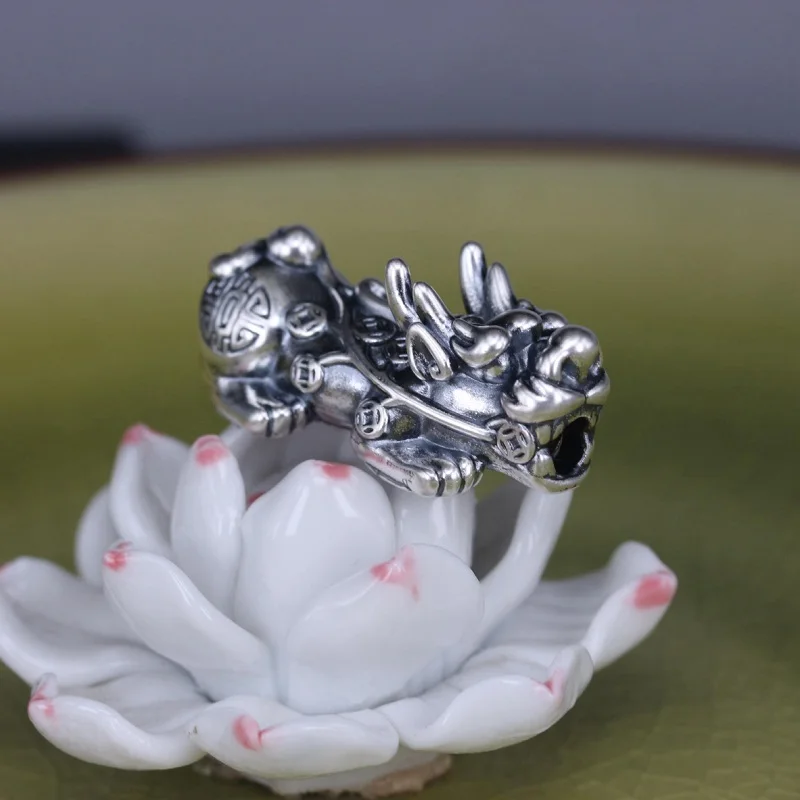 3D 100% 999 Silver Pixiu Beads Real Pure Silver Good Luck Fengshui Piyao Bead Wealth Pixiu Loose Beads