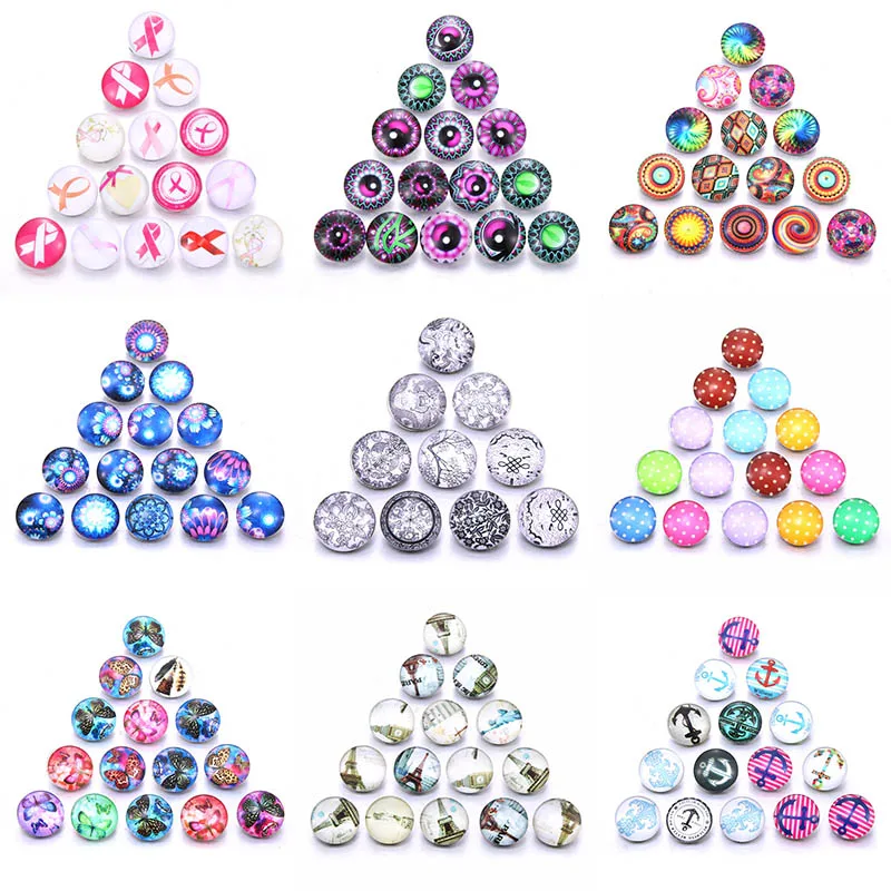 10pcs/lot Mixed 18mm Glass Snap Button Jewelry Christmas Flower Love Faceted Glass Snap Buttons Fit DIY Snap Bracelet Necklace