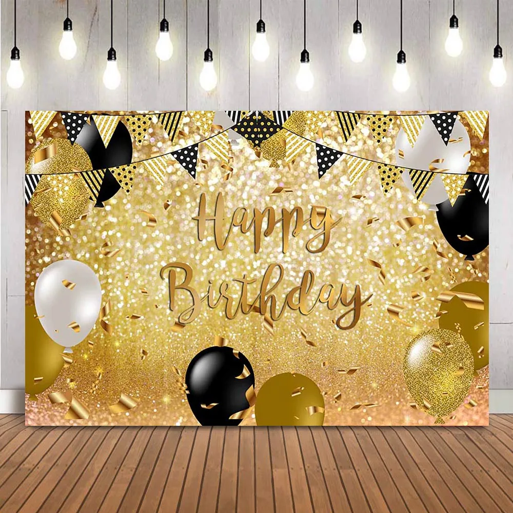 

Gold Glitter Birthday Photo Background Bokeh Flag Party Decorations Women's Girl's Birthday Decoration Supplies Photoshoot Props